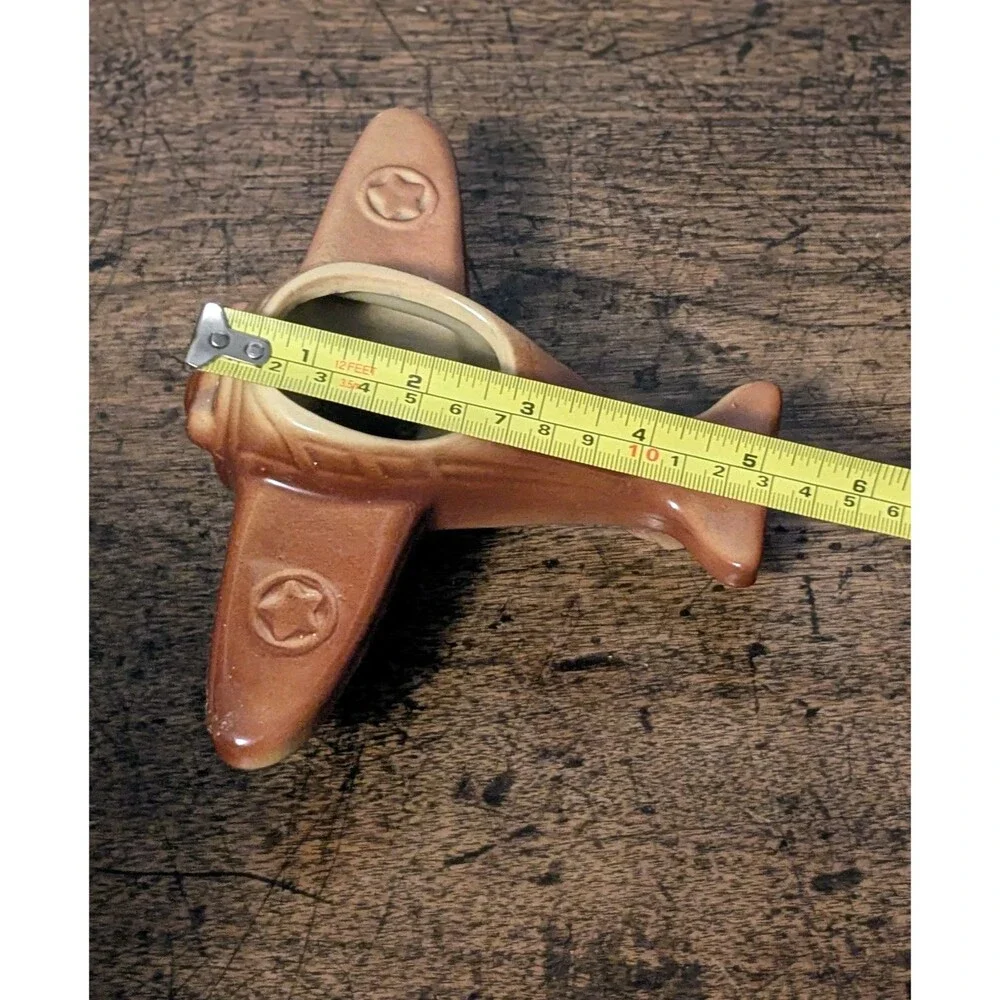 Vintage FAPCO Ceramic Fighter Plane Planter 1940s WWII Military Star Pottery